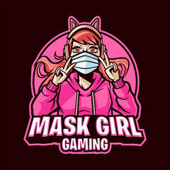 Mask Girl Gaming cartoon mascot logo