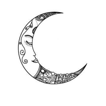 Contour of moon coloring inspired doodle style isolated on white background,for celebrated on Ramadon 
 or Halloween festival

