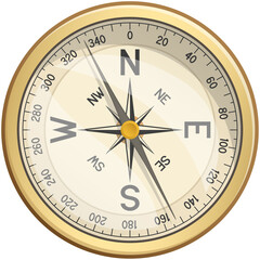 Vector illustration of a top-down view of a navigational compass.
