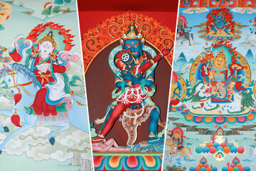 Vertical photo collage of tibetian icon tanka