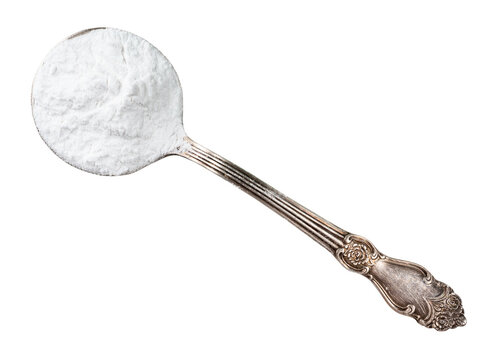 potato starch in silver tablespoon cutout