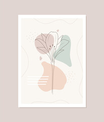 Contemporary flower poster. Hand drawn abstract botanical elements. Minimal interior design and natural wall art. Modern vector illustration.