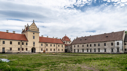 Fototapeta na wymiar Zhovkva, Ukraine - 20.05.2021: The part of Zhovkva Castle. It was founded by Polish Hetman Stanisław Żółkiewski as his fortified residence.