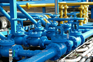 Valves at gas plant, Pressure safety valve selective focus