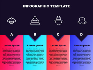Set line Christmas sweater, Beanie hat, Canadian ranger and Tree stump. Business infographic template. Vector