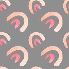 Watercolor seamless pattern in on-trend color with circles and shapes.Kids sun texture on grey isolated hand painted background.Designs for nursery rooms,wallpapers,textiles,t-shirts,scarves.