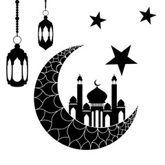 Crescent moon with mosque