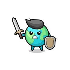 cute earth soldier fighting with sword and shield