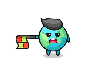 earth character as line judge hold the flag straight horizontally