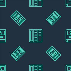 Set line Brochure, News and Photo album gallery on seamless pattern. Vector