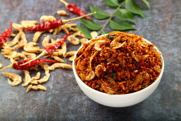 Fresh dried fish, prawns, shrimp chutney.