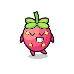 strawberry cartoon illustration with a shy expression