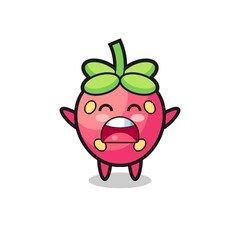 cute strawberry mascot with a yawn expression
