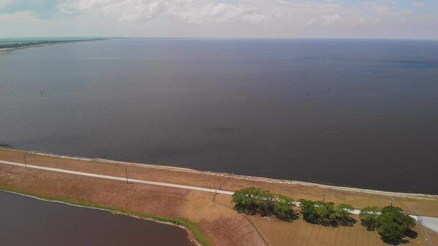Lake Okeechobee and Port Mayaca Locks and Dam. Aerial view.
