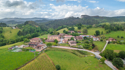aerial view of etxano countryside town, Spain