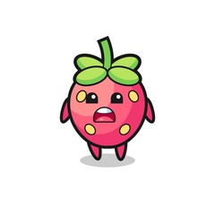 strawberry illustration with apologizing expression, saying I am sorry