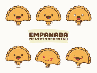 set, cartoon illustration of empanadas.