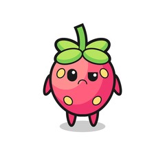 the mascot of the strawberry with sceptical face