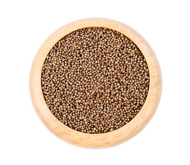 Perilla herb seeds in wooden dish.