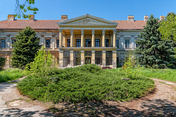 Fototapeta na wymiar Novo Milosevo, Serbia - May 04, 2021: Karaconji Castle in Novi Milosevo was built in 1857 and is one of the cultural monuments of great importance.