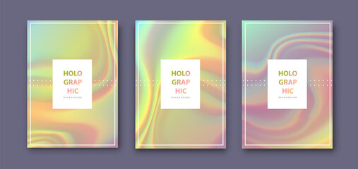Set of Modern holographic pearl fllow abstract covers. Liquid vector illustration background