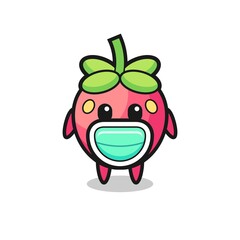 cute strawberry cartoon wearing a mask