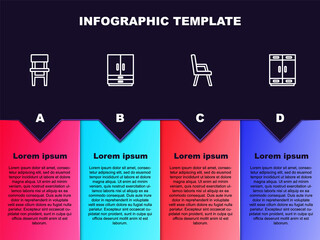 Set line Chair, Wardrobe, Armchair and . Business infographic template. Vector