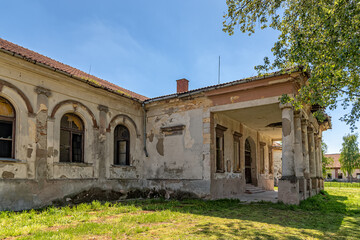 Fototapeta na wymiar Bocar, Serbia - May 04, 2021: Hertelendi - Bajic Castle was built at the beginning of the 19th century in the style of classicism in the village Bocar.