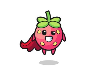 the cute strawberry character as a flying superhero