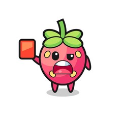strawberry cute mascot as referee giving a red card