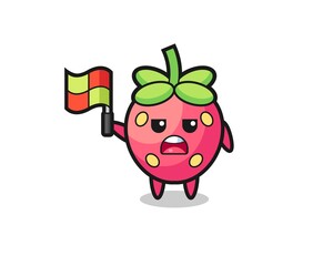 strawberry character as line judge putting the flag up