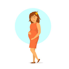 cute happy young pregnant woman isolated vector illustration