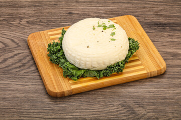 Caucasian suluguni round cheese piece