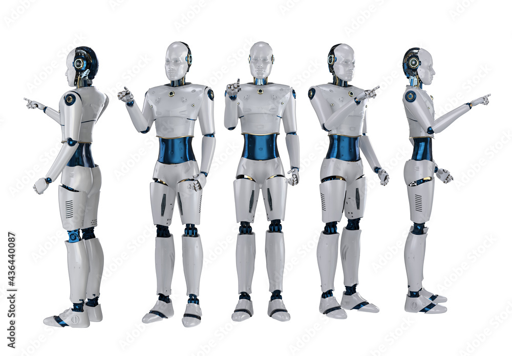 Poster set of artificial intelligence robot or cyborg finger point