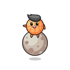 illustration of basketball cartoon sitting on the moon