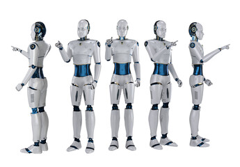 set of artificial intelligence robot or cyborg finger point