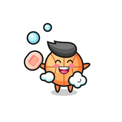 basketball character is bathing while holding soap