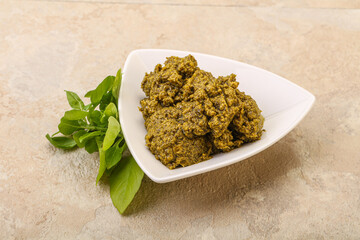 Green sauce pesto with basil