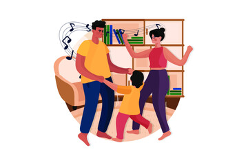 Happy family dancing together at home