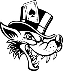 cartoon wolf with top hat and ace of spades