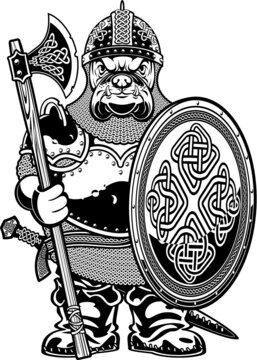 War Dog In Chain Mail And Armor Holding Battle Axe And Shield 