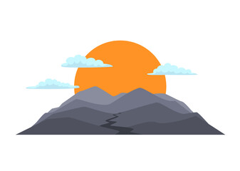 Fototapeta na wymiar cartoon mountain range with sun clouds vector illustration