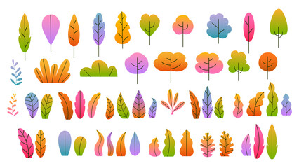 fall autumn colorful gradient trees bushes leaves set