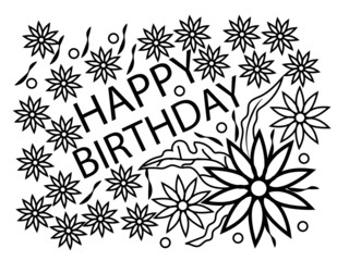 black and white flowers happy birthday coloring page,flower design,