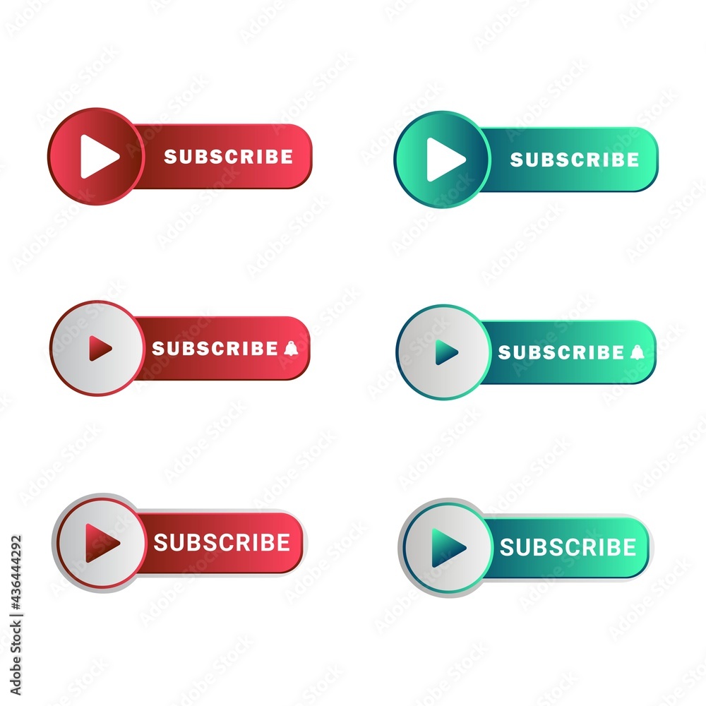 Poster red and green subscribe button in flat style vector illustration, stylish metallic subscribe button 