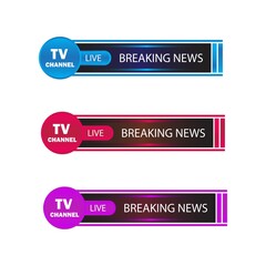 TV Channel live news headline with metallic multicolor shade, Live news headline with font design on colorful metallic shade, Lower third headline for TV news.