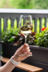 person holding a glass of white wine