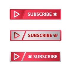 Obraz premium Red and ash Subscribe Button in Flat Style rectangle Vector Illustration, stylish rectangle metallic subscribe button with red and ash color background vector illustration with bell icon.