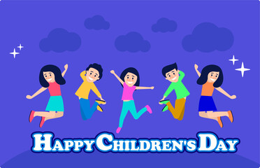 Happy Childrens Day Jumping Children Drawing