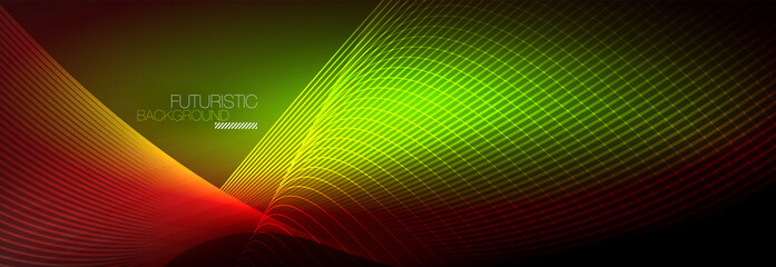 Abstract neon glowing light in the dark with waves. Shiny magic energy and motion concept, vector abstract wallpaper background